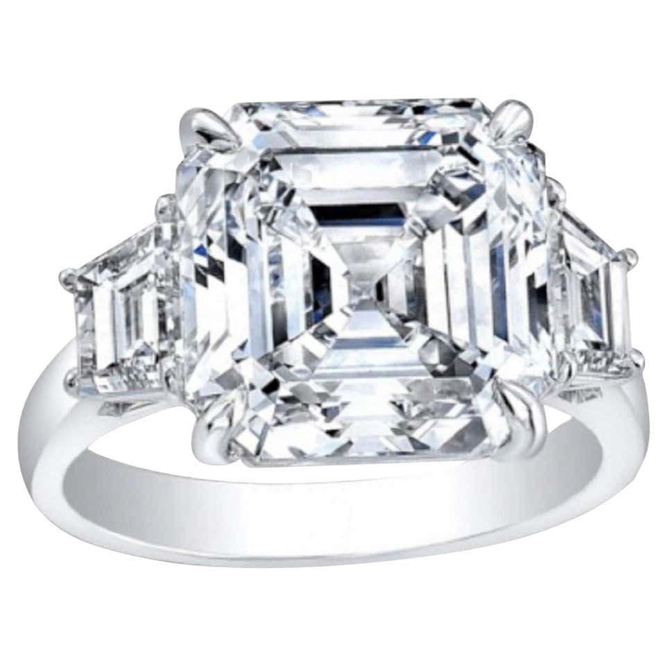 Asscher Cut Ring Stack GIA Certified 4 Carat Asscher Cut Diamond Engagement 18K White Gold ...