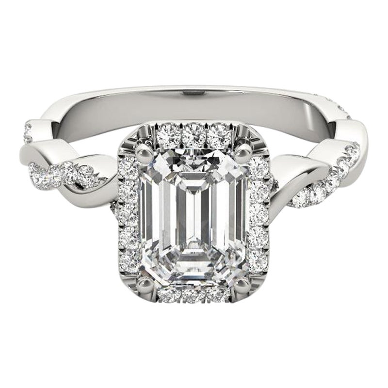 GIA Certified 4,01 Carat Braided Band Emerald Halo Diamond Ring (anello con diamante aureolato di smeraldo)