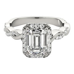 GIA Certified 4,01 Carat Braided Band Emerald Halo Diamond Ring (anello con diamante aureolato di smeraldo)