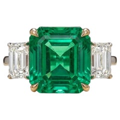 GIA Certified 4.01 Carat Colombian Emerald Diamond Ring in Platinum and 18K