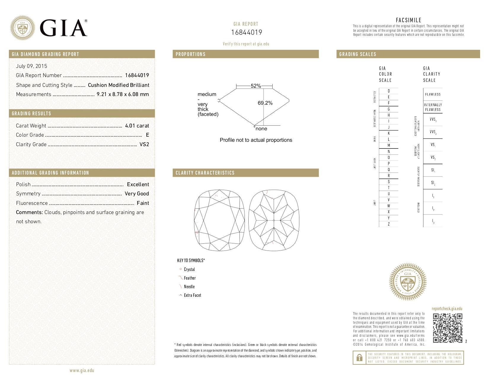GIA Certified 4.01 Carat Cushion Cut Diamond Platinum with Tapered Baguette In New Condition For Sale In Chicago, IL