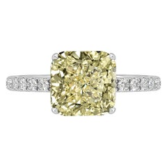 GIA Certified 4.01 Carat Cushion Cut Yellow Diamond Ring