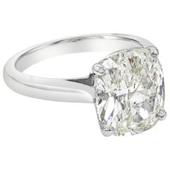 GIA Certified 4.01 Carat Cushion Diamond Solitaire Engagement Ring