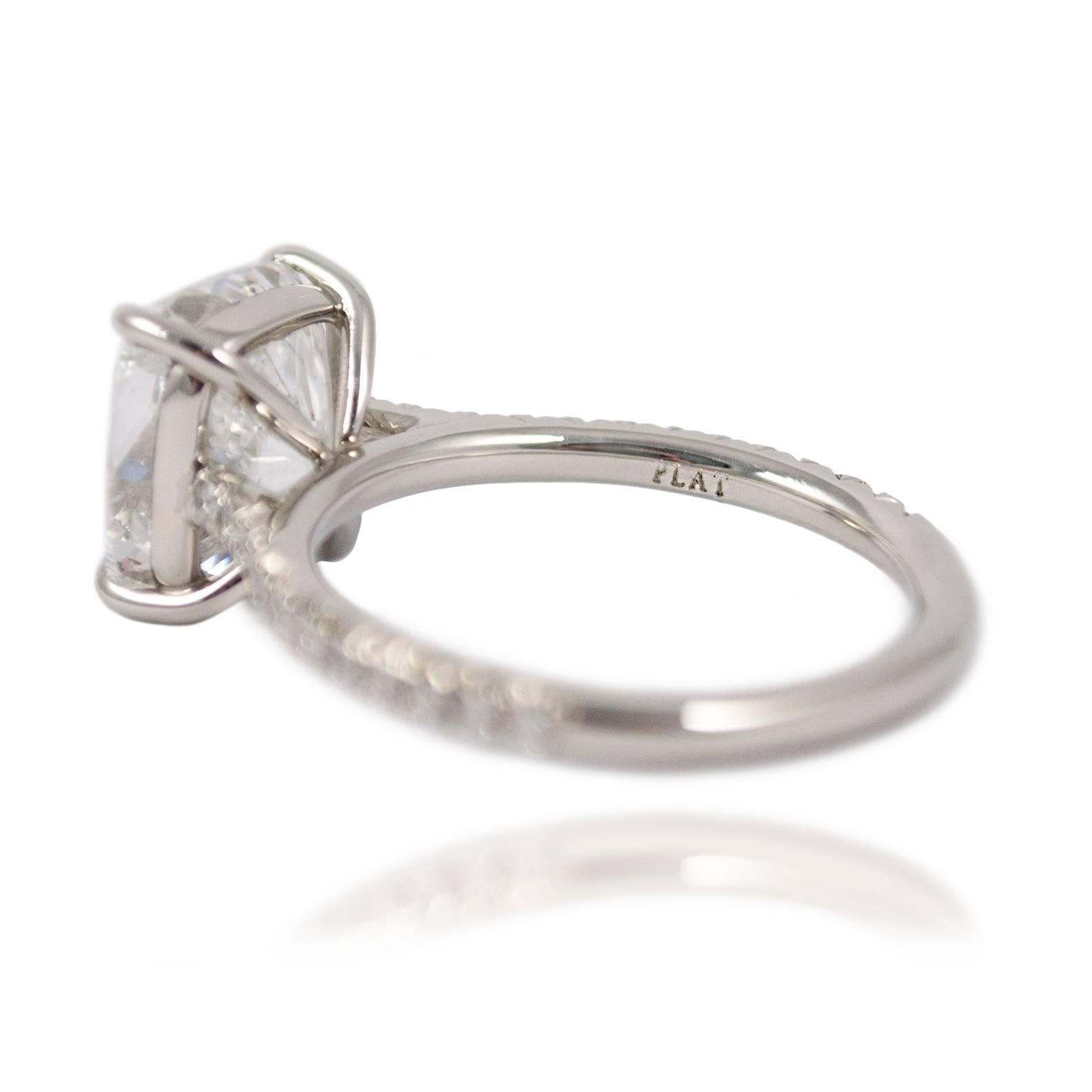 Women's or Men's J. Birnbach GIA Certified D color 4.01 Carat Cushion Modified Diamond Ring