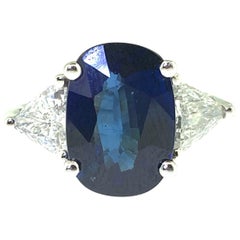 GIA Certified 4.01 Carat Cushion Sapphire and Diamond Platinum Ring