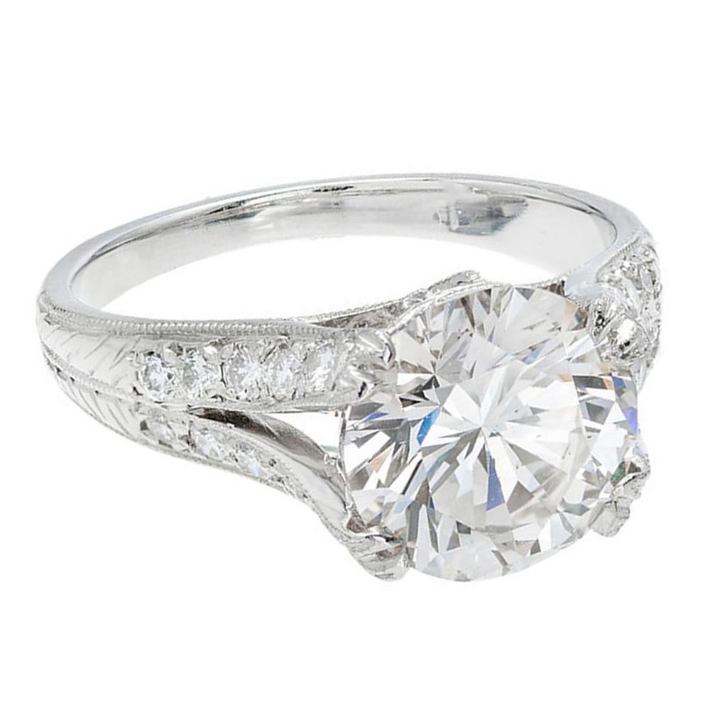 Women's GIA Certified 4.01 Carat Diamond Platinum Split Shank Engagement Ring For Sale
