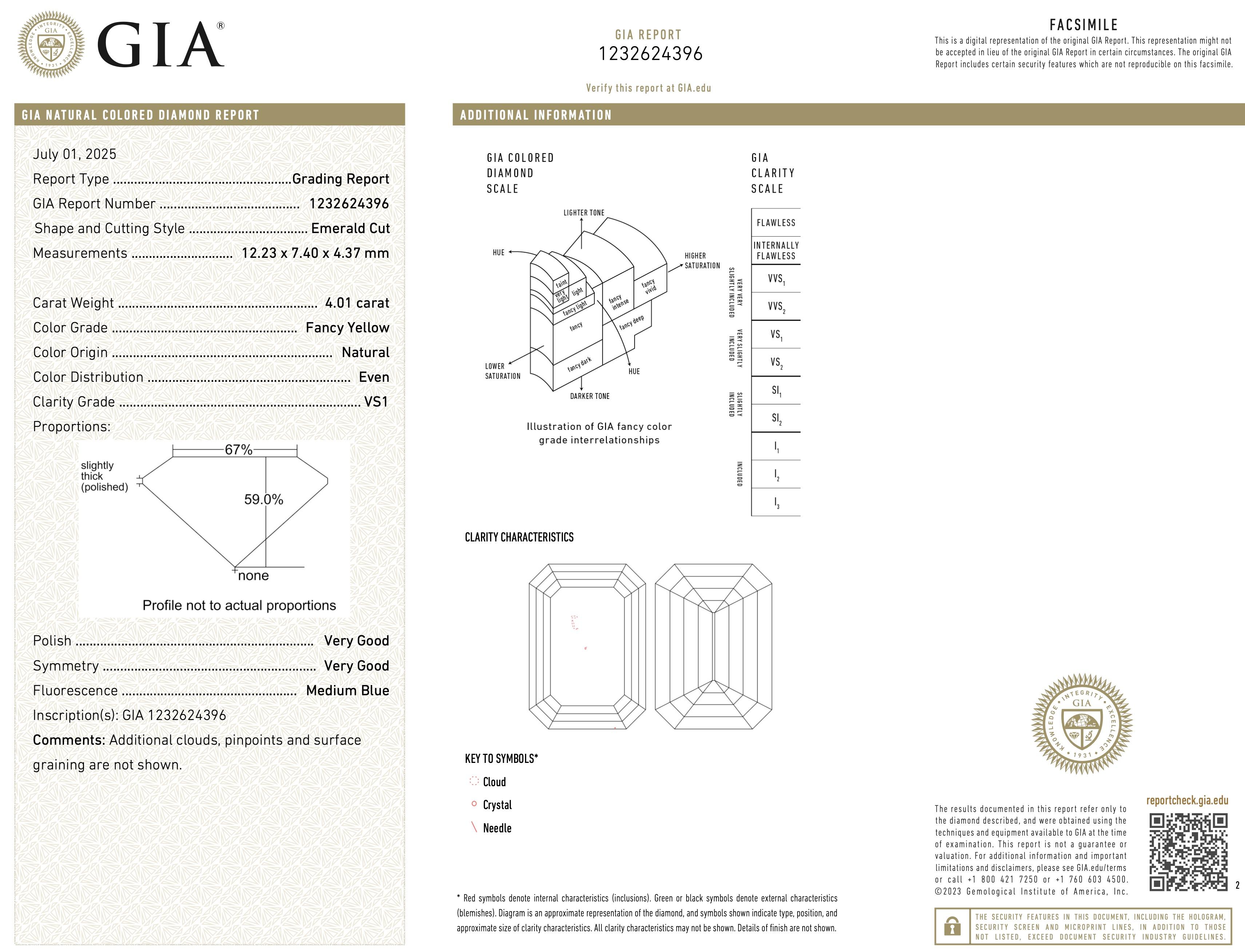 Bague en diamant certifié GIA de 4,01 carats, taille émeraude allongée, de couleur naturelle jaune fantaisie en vente 1