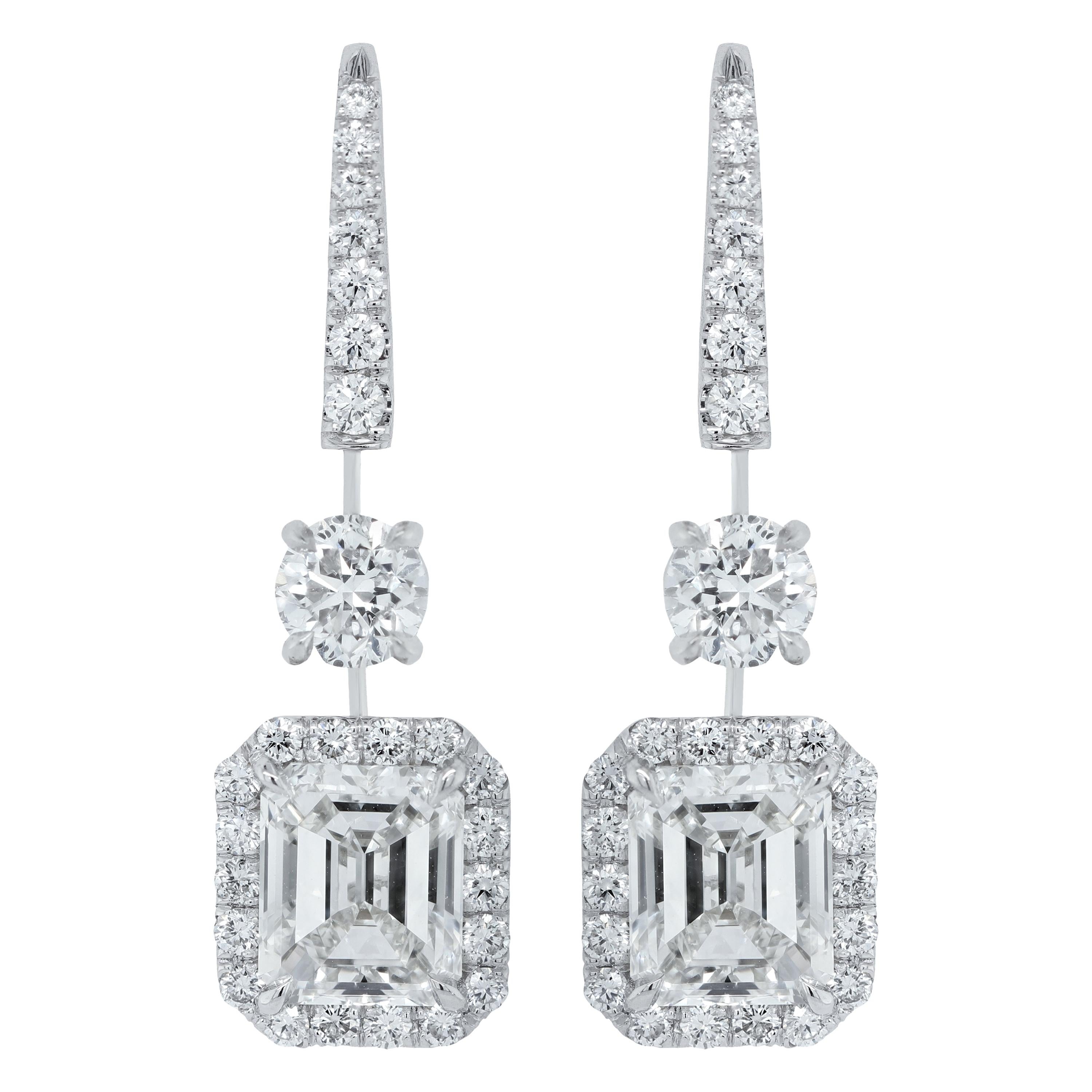 GIA Certified 4.01 Carat Emerald Cut Diamond Earrings