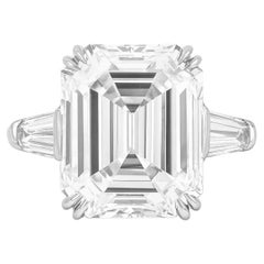 GIA Certified 4.01 Carat Emerald Cut Diamond Platinum Ring with Tapered Baguette