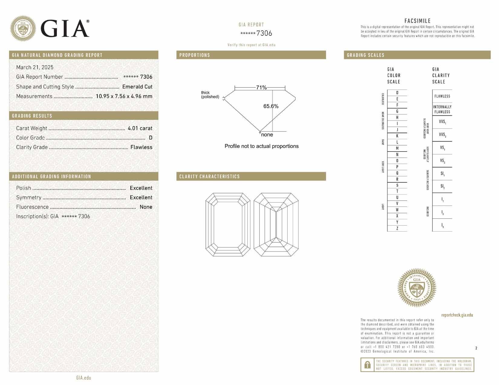 Women's GIA Certified 4.01 Carat Emerald Cut Diamond Ring D Color Flawless Clarity For Sale