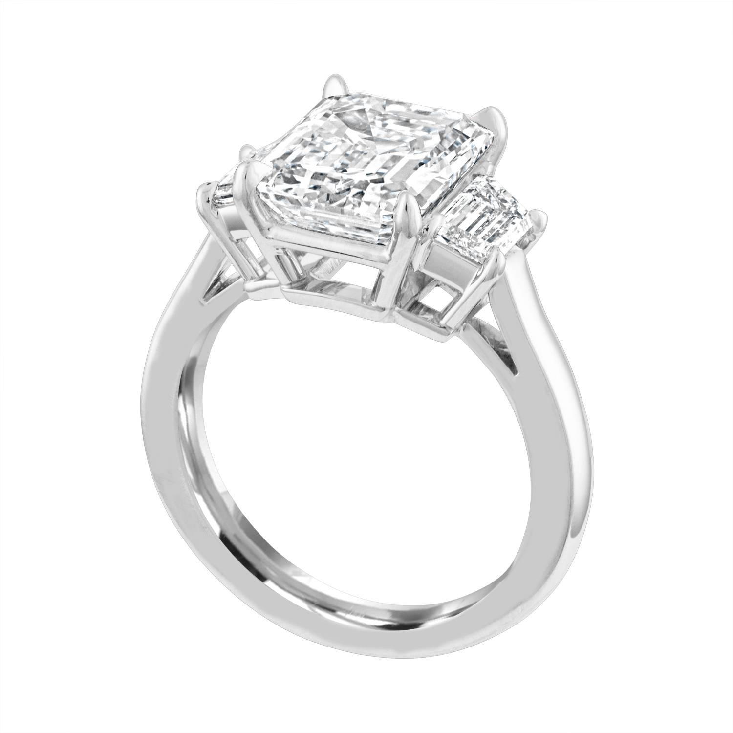 Women's GIA Certified 4.01 Carat Emerald Cut Set in Platinum Mounting with Two Step Cut