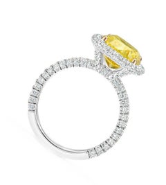 GIA Certified 4.01 Carat Fancy Yellow Diamond Ring with Trillion Cut Diamonds