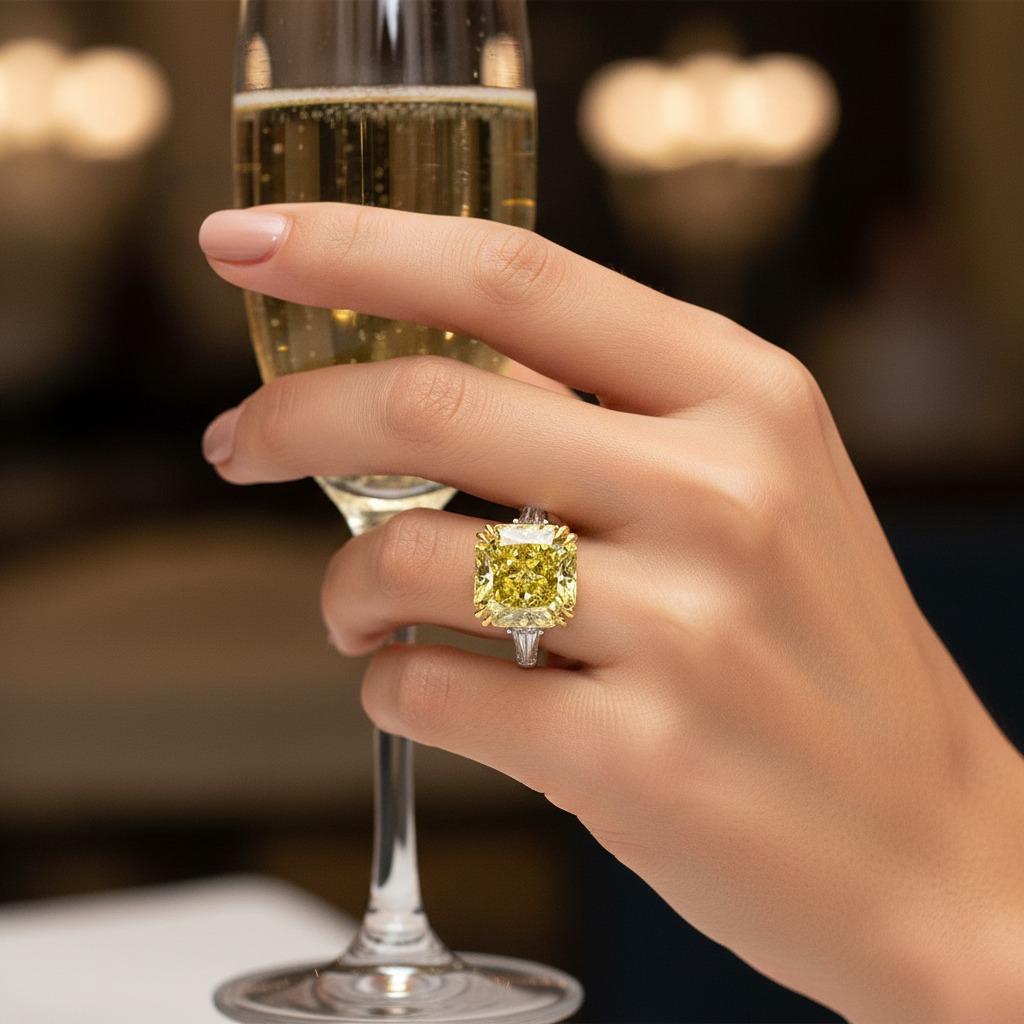 Bague certifiée GIA de 4,01 carats jaune fantaisie VS2 Neuf - En vente à Chicago, IL