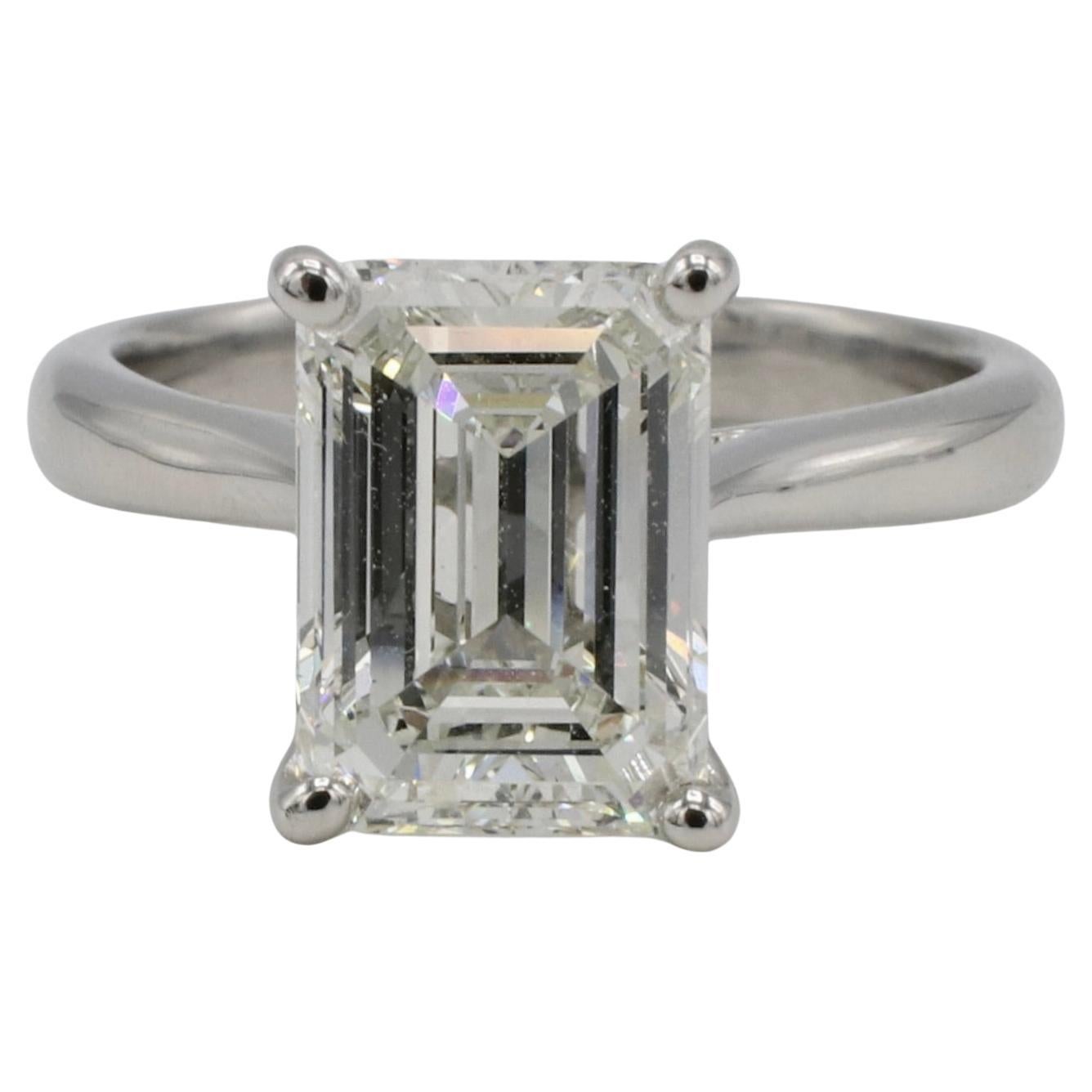 GIA Certified 4.01 Carat J VS2 Emerald Cut Natural Diamond Engagement Ring