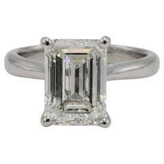 GIA Certified 4.01 Carat J VS2 Emerald Cut Natural Diamond Engagement Ring