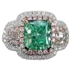 GIA Certified 4.01 Carat Light Green Yellow I2 Clarity Diamond Ring