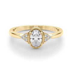 Bague à diamant géométrique avec chaton ovale et milgrain de 4,01 carats certifiée par la GIA