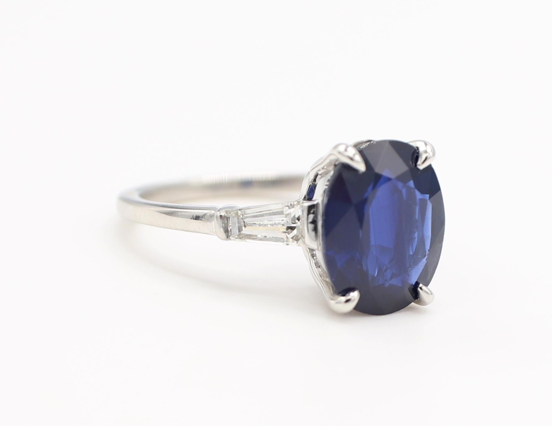 Modern GIA Certified 4.01 Carat Oval Blue Sapphire Platinum Diamond Engagement Ring 