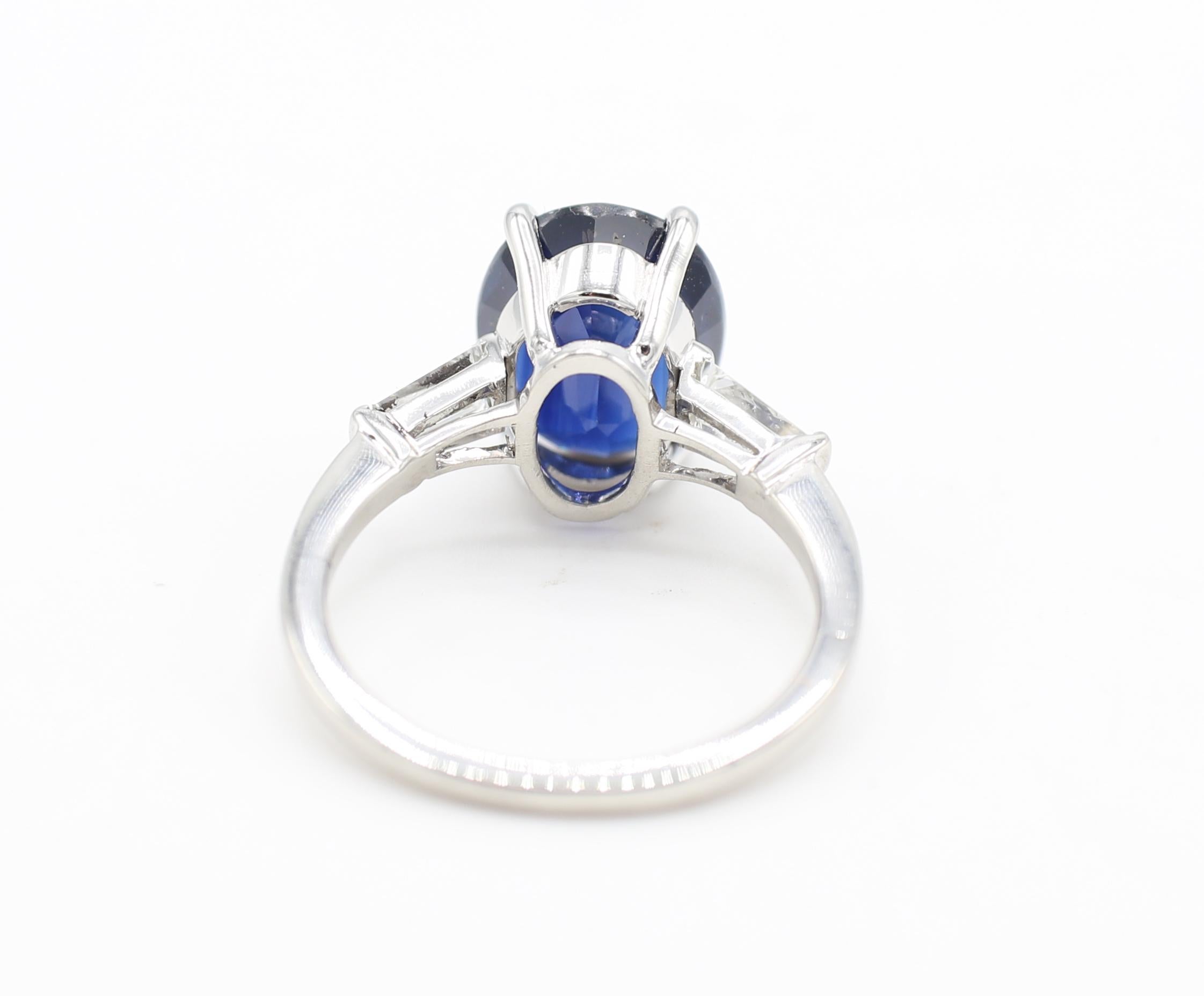 GIA Certified 4.01 Carat Oval Blue Sapphire Platinum Diamond Engagement Ring  In Excellent Condition In  Baltimore, MD