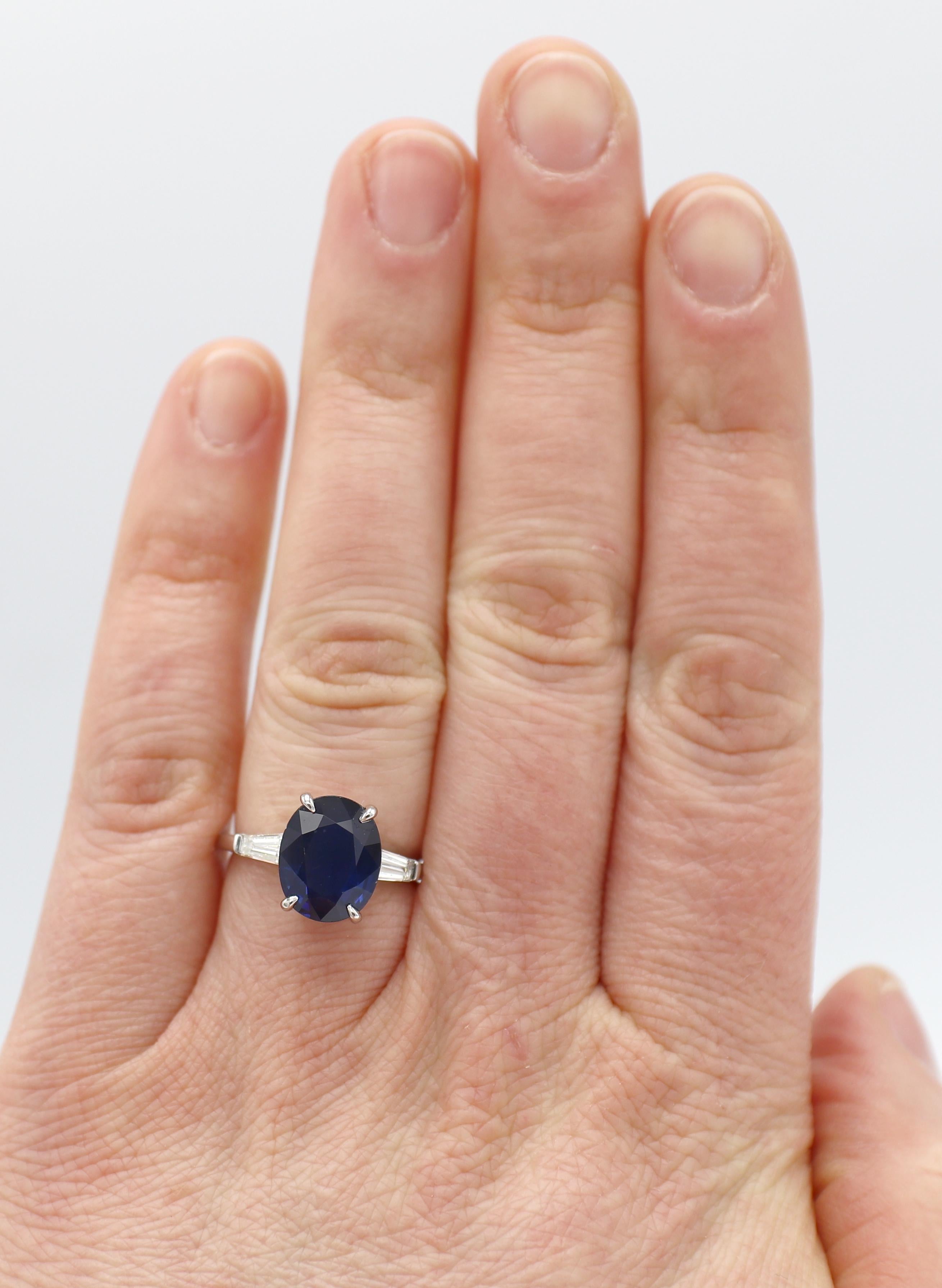 Women's GIA Certified 4.01 Carat Oval Blue Sapphire Platinum Diamond Engagement Ring 