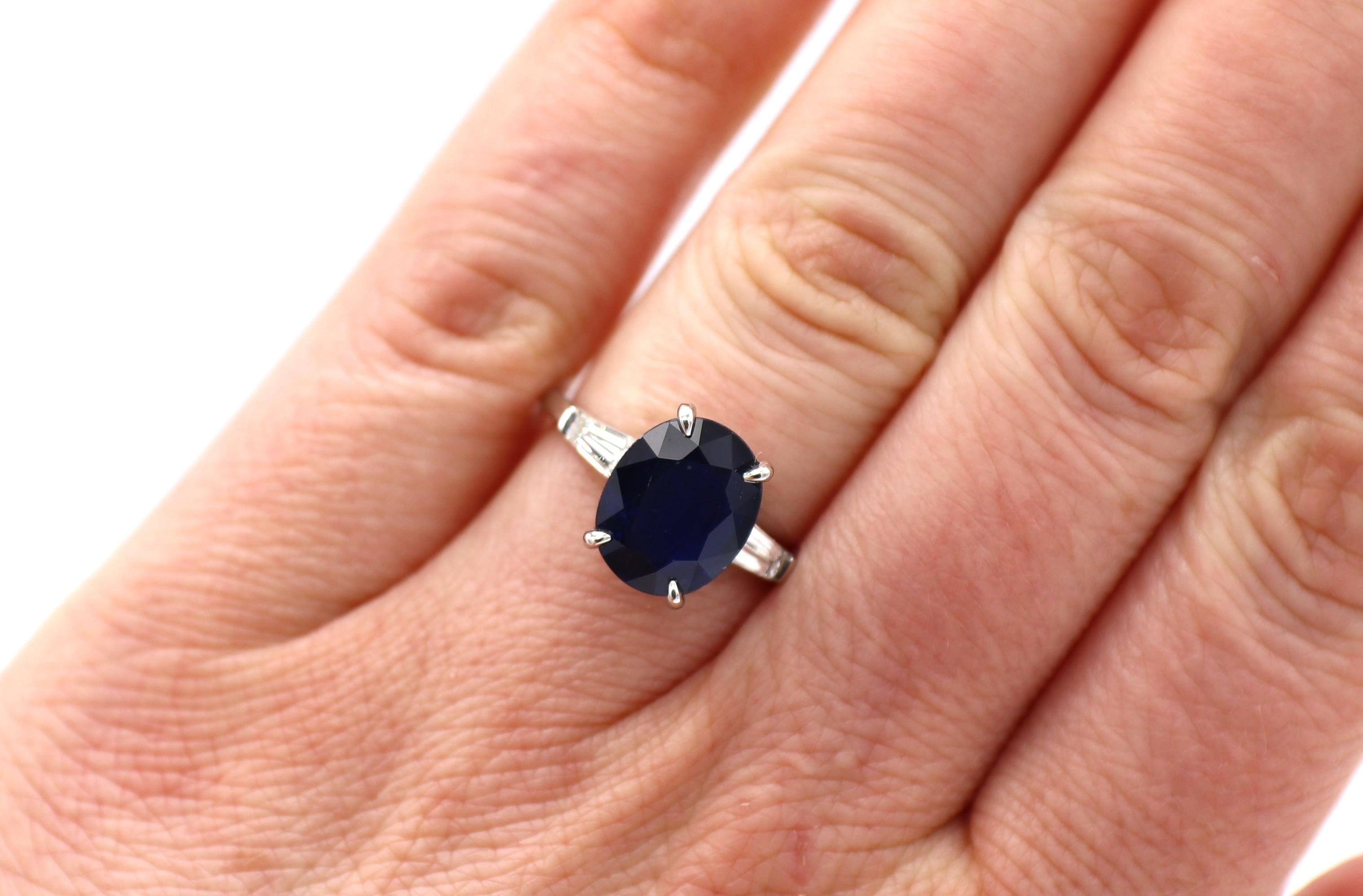 GIA Certified 4.01 Carat Oval Blue Sapphire Platinum Diamond Engagement Ring  1
