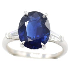 GIA Certified 4.01 Carat Oval Blue Sapphire Platinum Diamond Engagement Ring 