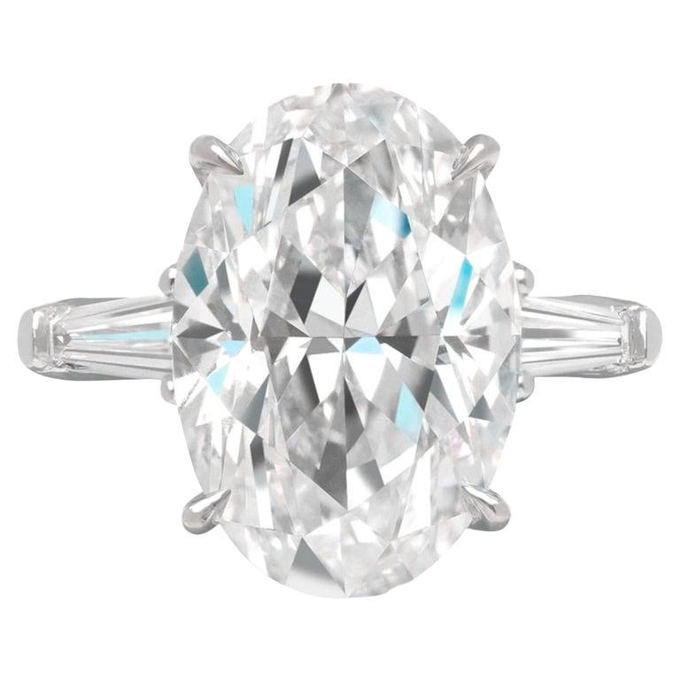 GIA Certified 4.01 Carat Oval Diamond Ring in Platinum with Tapered Baguette