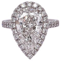 GIA Certified 4.01 Carat Pear Shape Diamond Engagement Ring, Platinum Mounting