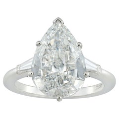 GIA Certified 4.01 Carat Pear Shaped Diamond Solitaire Ring