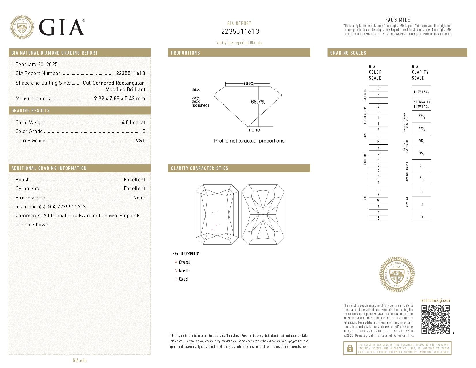 GIA-zertifizierter 4,01 Karat Diamantring mit Strahlenschliff im Strahlenschliff F in 18 Karat Weißgold im Zustand „Neu“ im Angebot in Chicago, IL