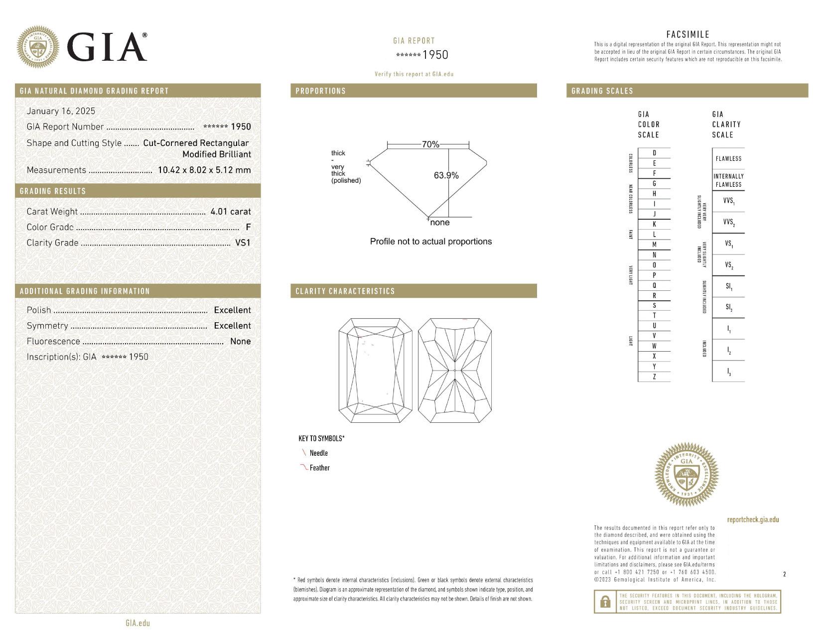 Taille radiant Bague en or avec diamant radiant de 4 carats certifié GIA E VS1 en vente