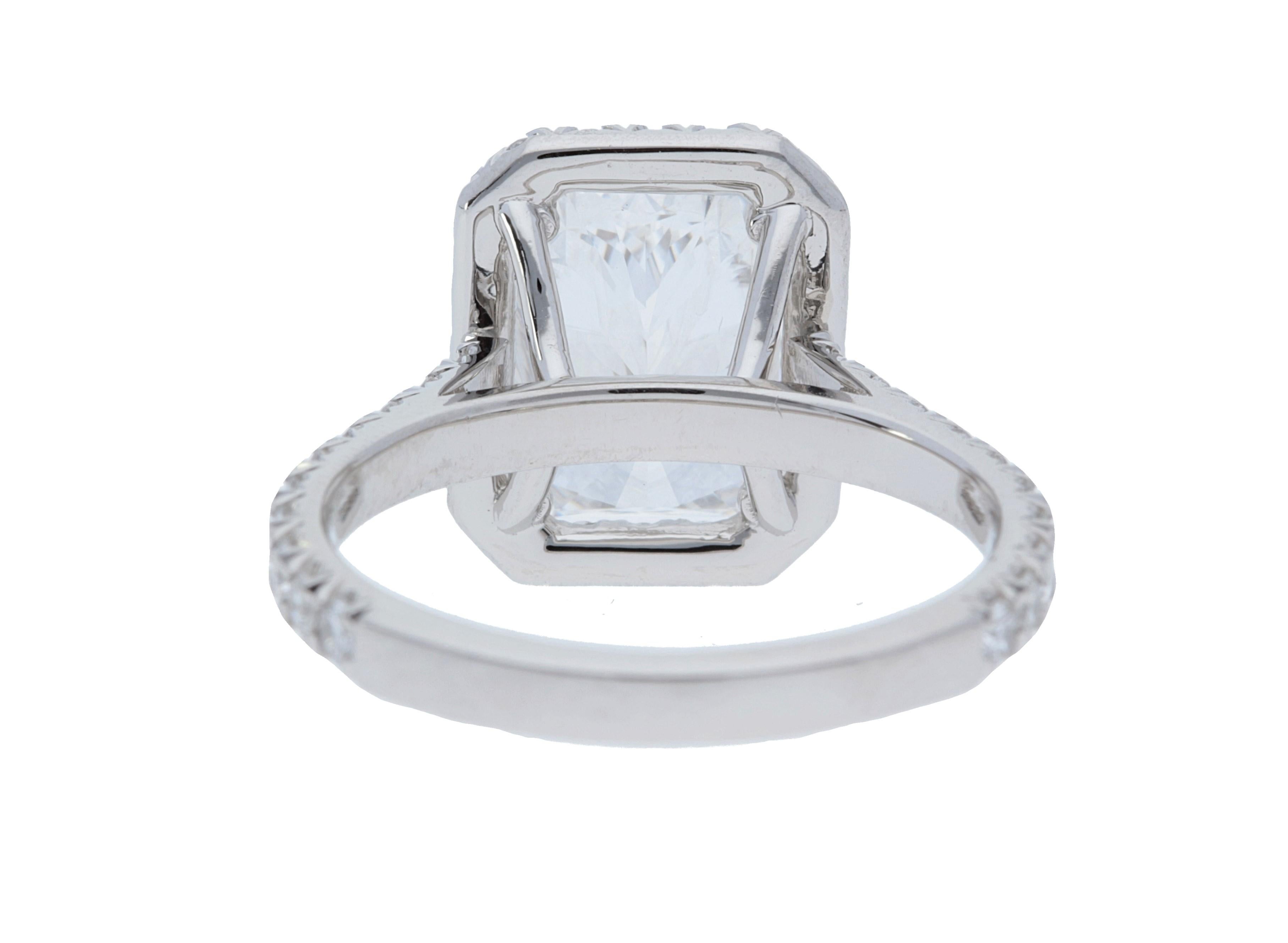 Radiant Cut GIA Certified 4.01 Carat Radiant Diamond Halo Ring For Sale