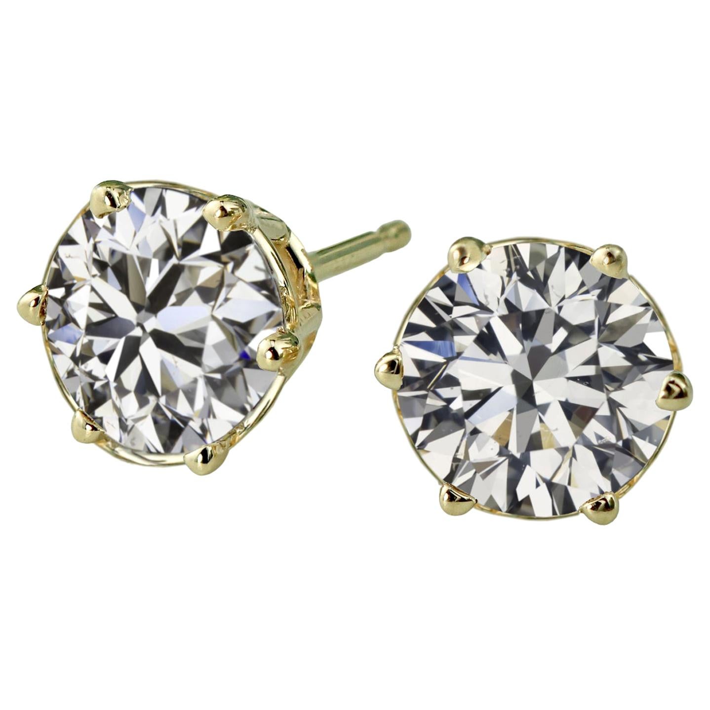 GIA Certified 4.01 Carat Round Brilliant Cut Diamond Studs 18 Carats For  Sale at 1stDibs | 18 carat diamond earrings