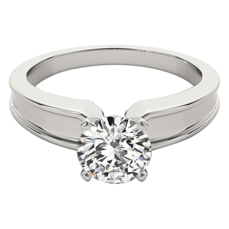 GIA Certified 4,01 Carat Round Solitaire Beveled Band Platinum Diamond Ring