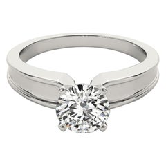 GIA Certified 4,01 Carat Round Solitaire Beveled Band Platinum Diamond Ring