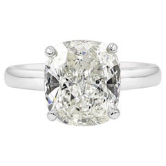 Bague de fiançailles solitaire en platine avec diamant taille coussin de 4.01 carats certifié GIA