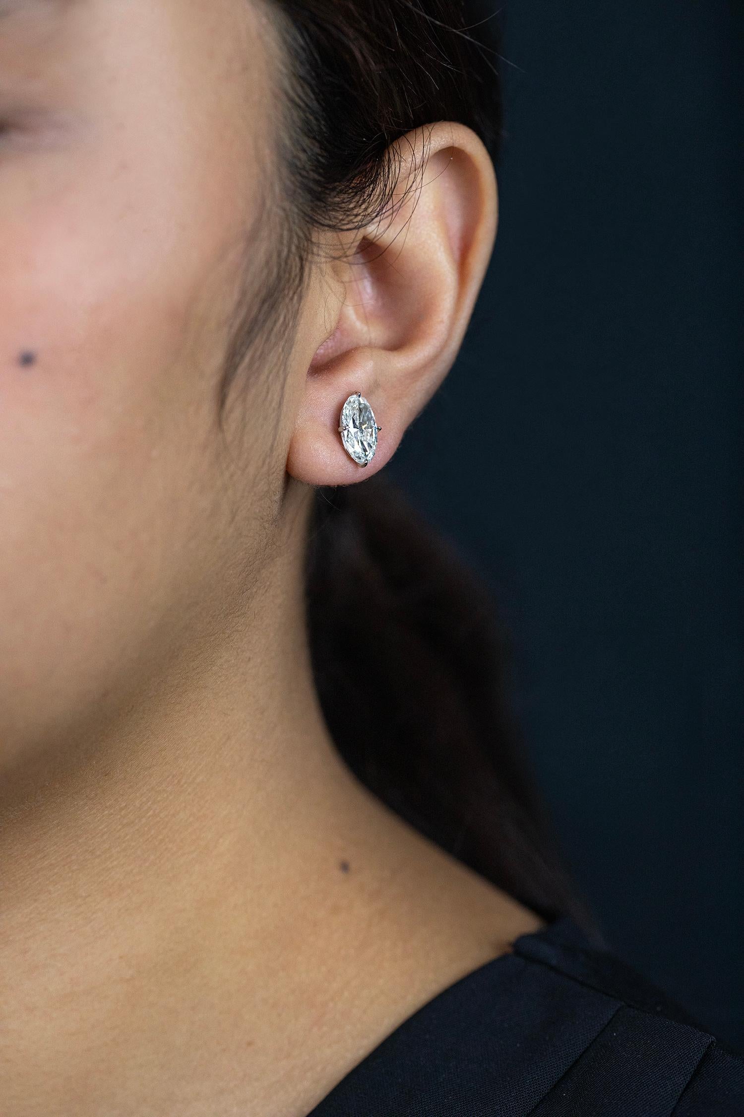 Oval Cut GIA Certified 4.01 Carats Elongated Oval Brilliant Cut Diamond Stud Earrings For Sale
