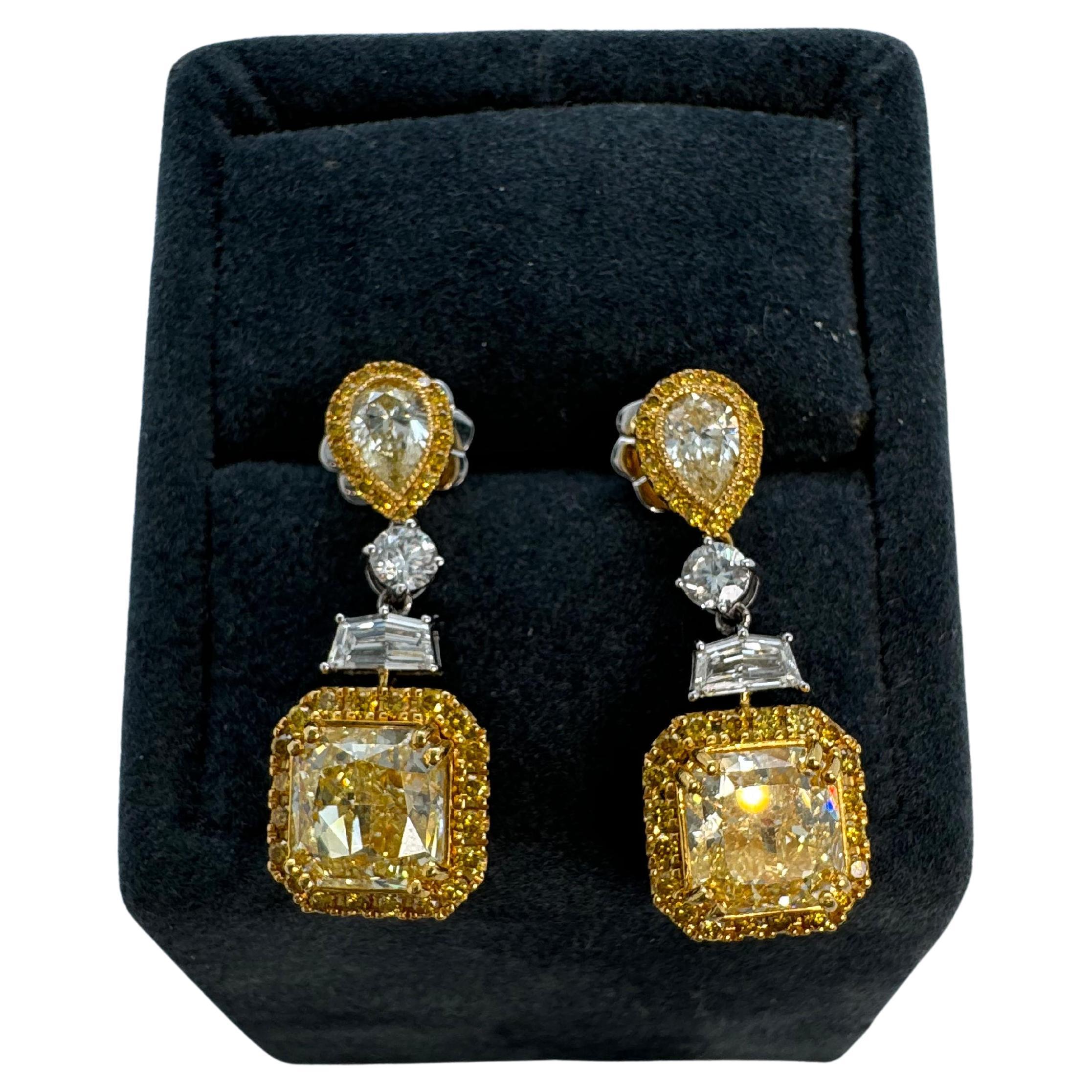 GIA Certified 4.01 Carats Fancy Yellow Diamond Earrings in 18k White Gold For Sale
