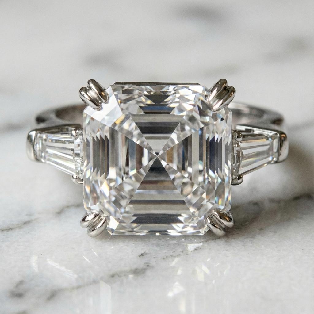 Contemporary GIA Certified 4.01 ct D/IF square emerald-cut diamond with tapered baguettes For Sale