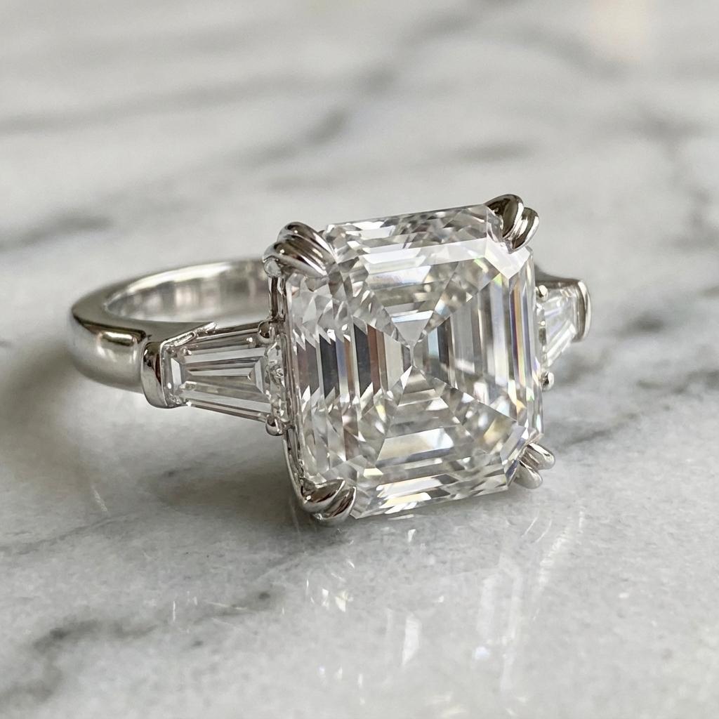 Square Cut GIA Certified 4.01 ct D/IF square emerald-cut diamond with tapered baguettes For Sale