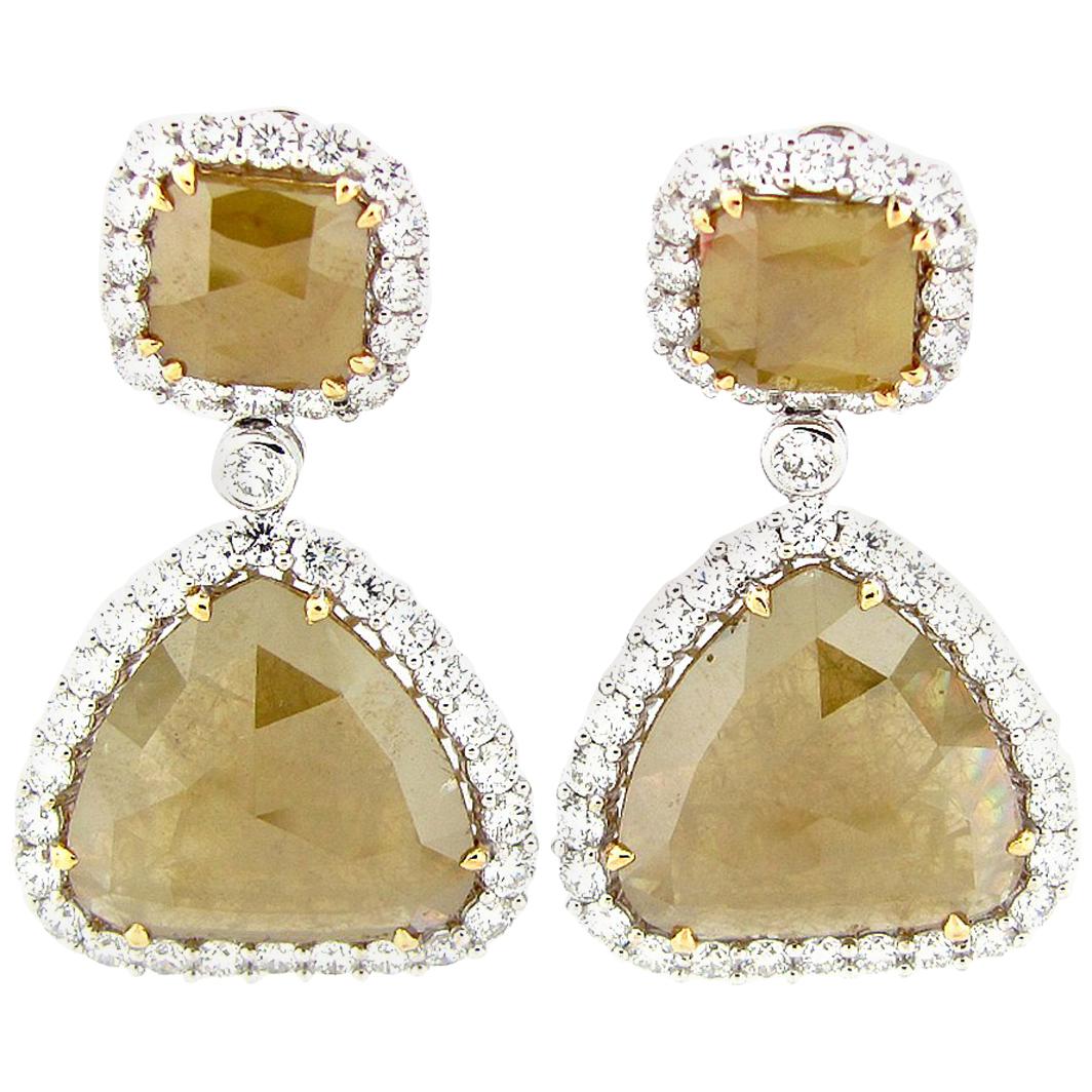 GIA Certified 40.18 Carat Rose Cut Yellow and White Diamond Earrings