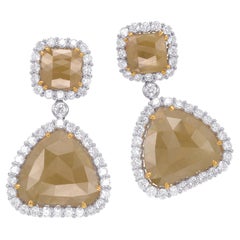 Pendientes de diamantes amarillos y blancos talla rosa certificados por GIA de 40,18 quilates