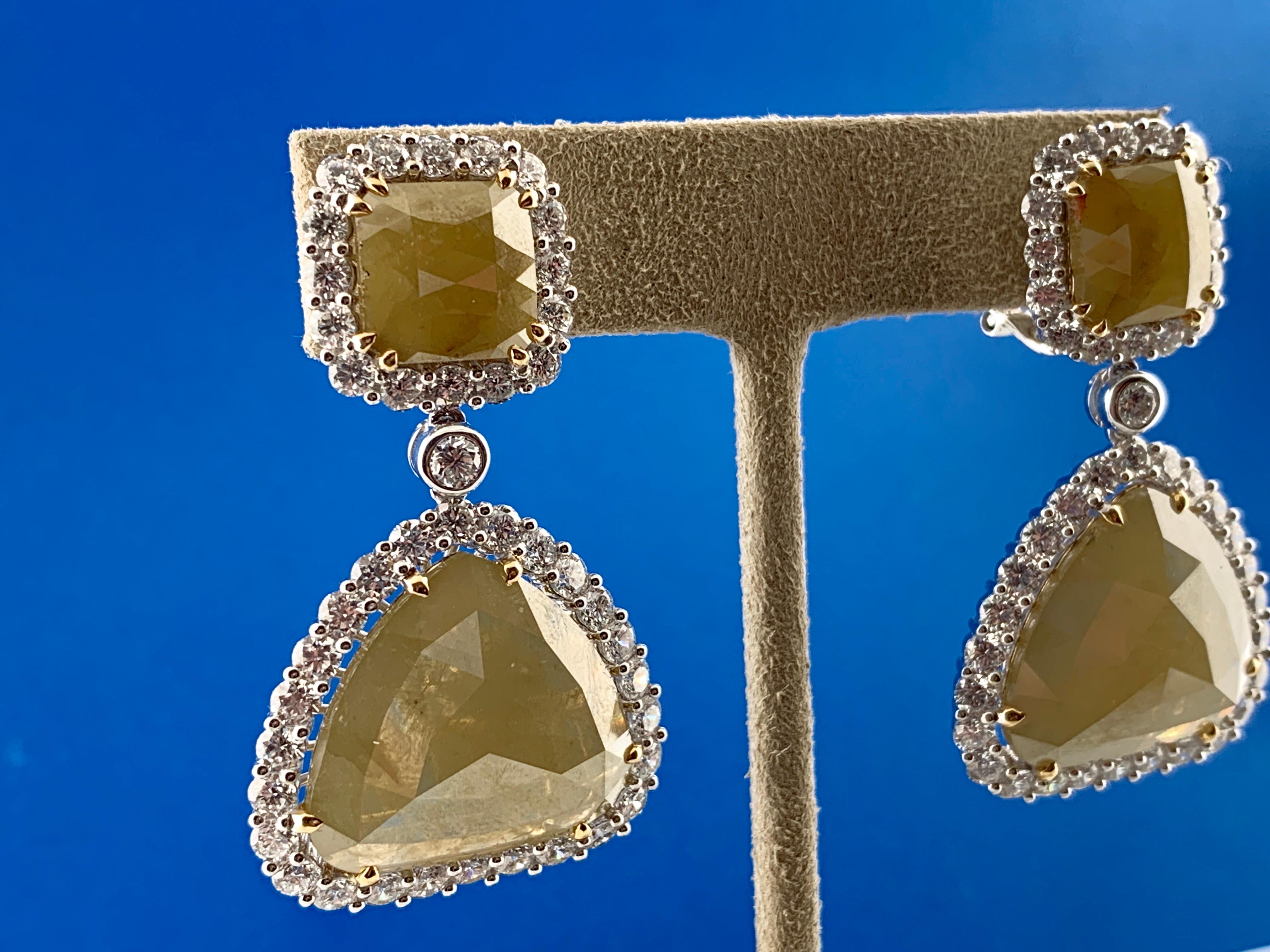 GIA-zertifizierte Ohrringe mit 40,18 Karat gelben und weißen Diamanten im Rosenschliff Damen im Angebot