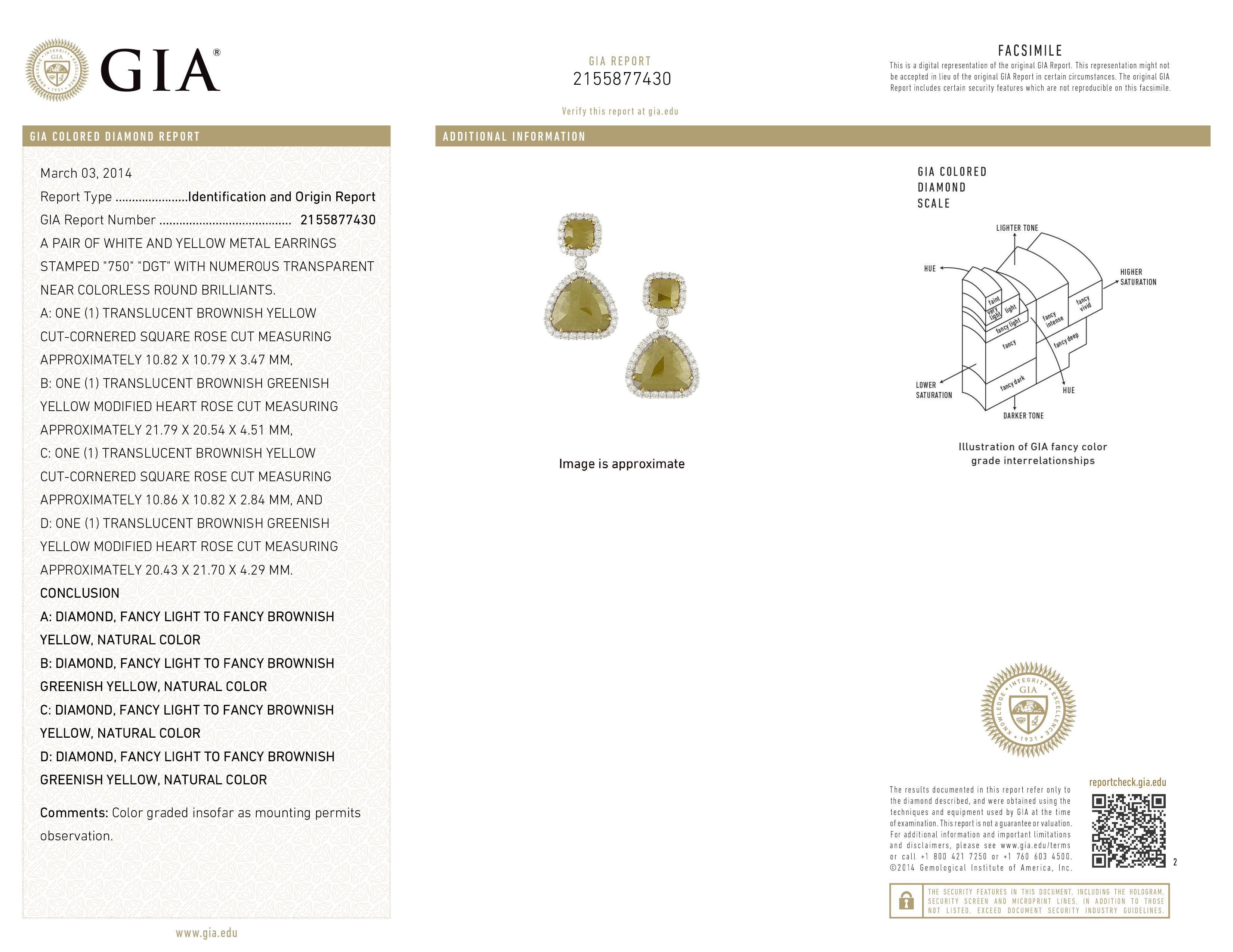GIA-zertifizierte Ohrringe mit 40,18 Karat gelben und weißen Diamanten im Rosenschliff im Angebot 2