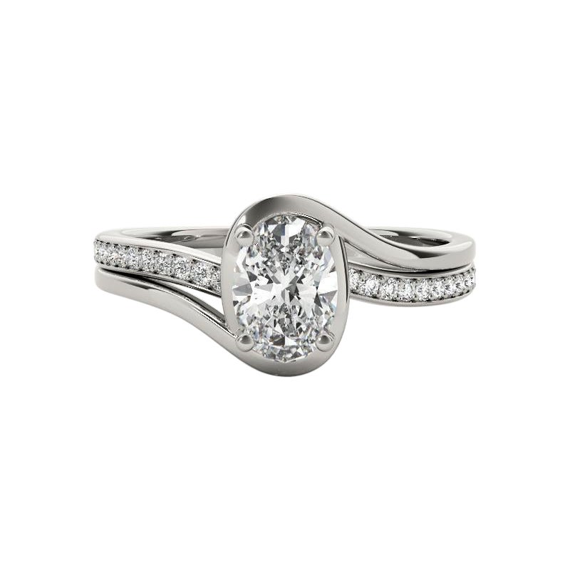GIA Certified 4.01ct Oval Curved Halo Split Band Pave Diamond Ring