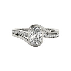 GIA Certified 4.01ct Oval Curved Halo Split Band Pave Diamond Ring