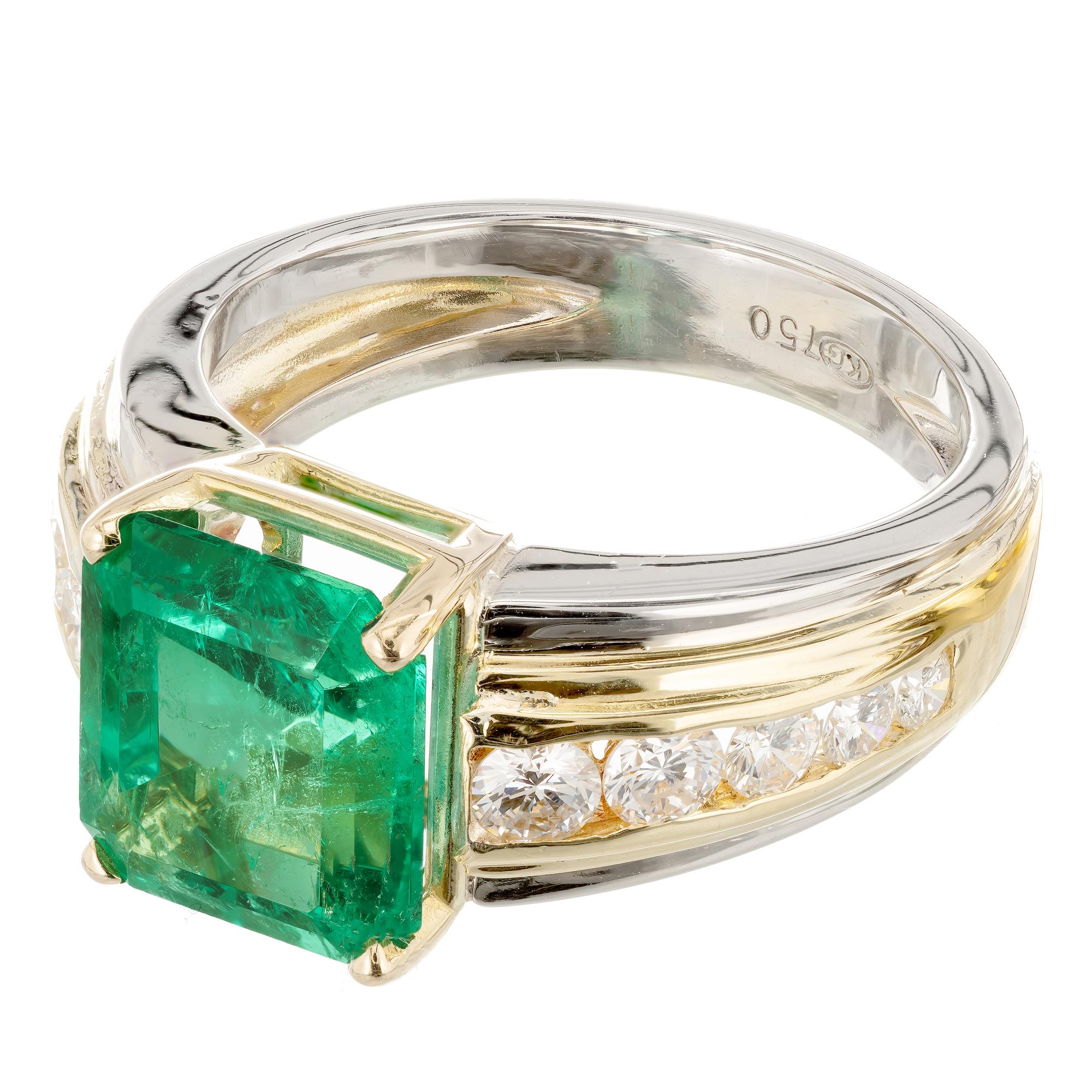 GIA-zertifizierter 4,02 Karat kolumbianischer Smaragd-Diamant-Gelb-Weißgoldring im Angebot 1
