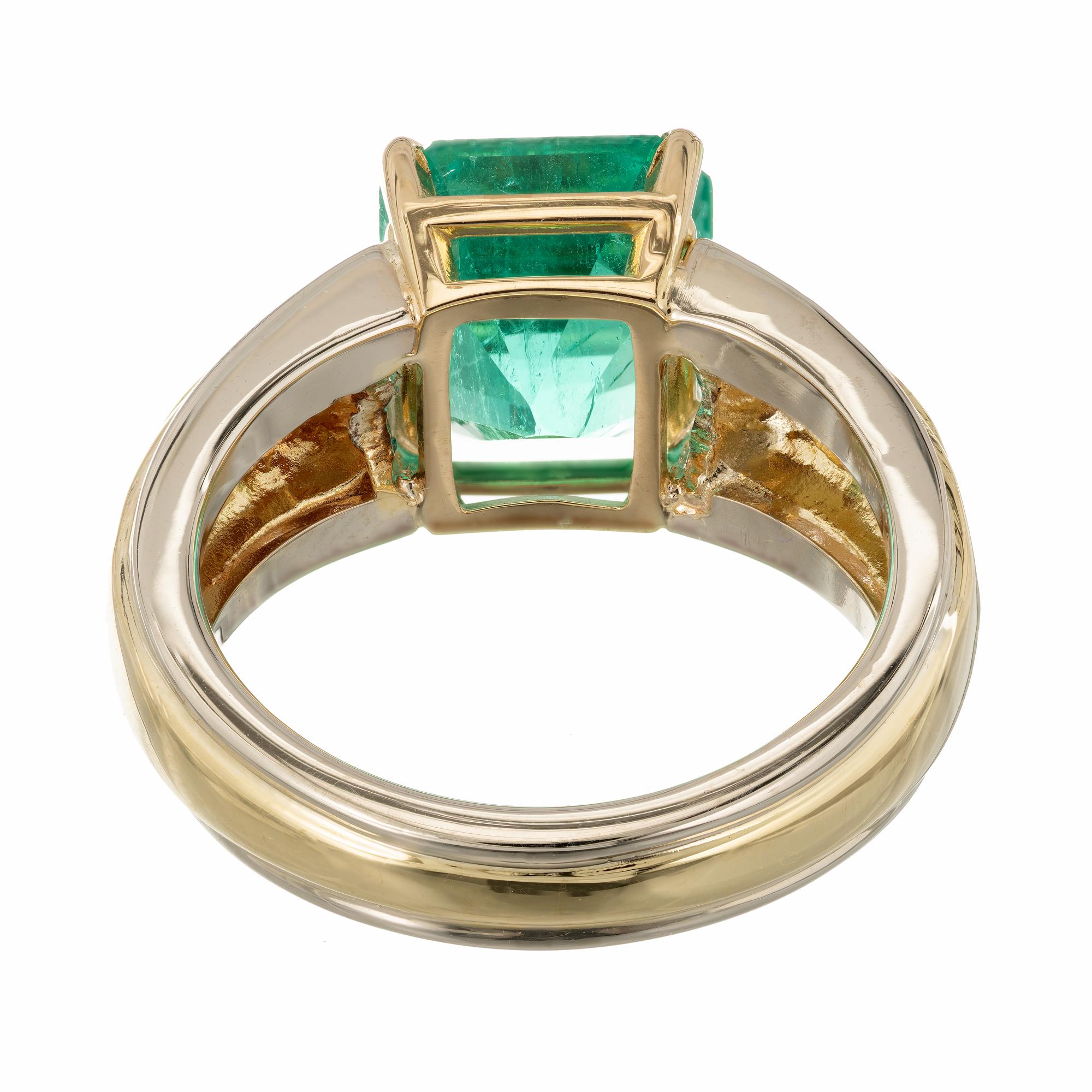 GIA Certified 4.02 Carat Colombian Emerald Diamond Yellow White Gold Ring For Sale 2