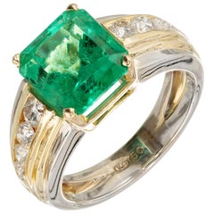 GIA Certified 4.02 Carat Colombian Emerald Diamond Yellow White Gold Ring