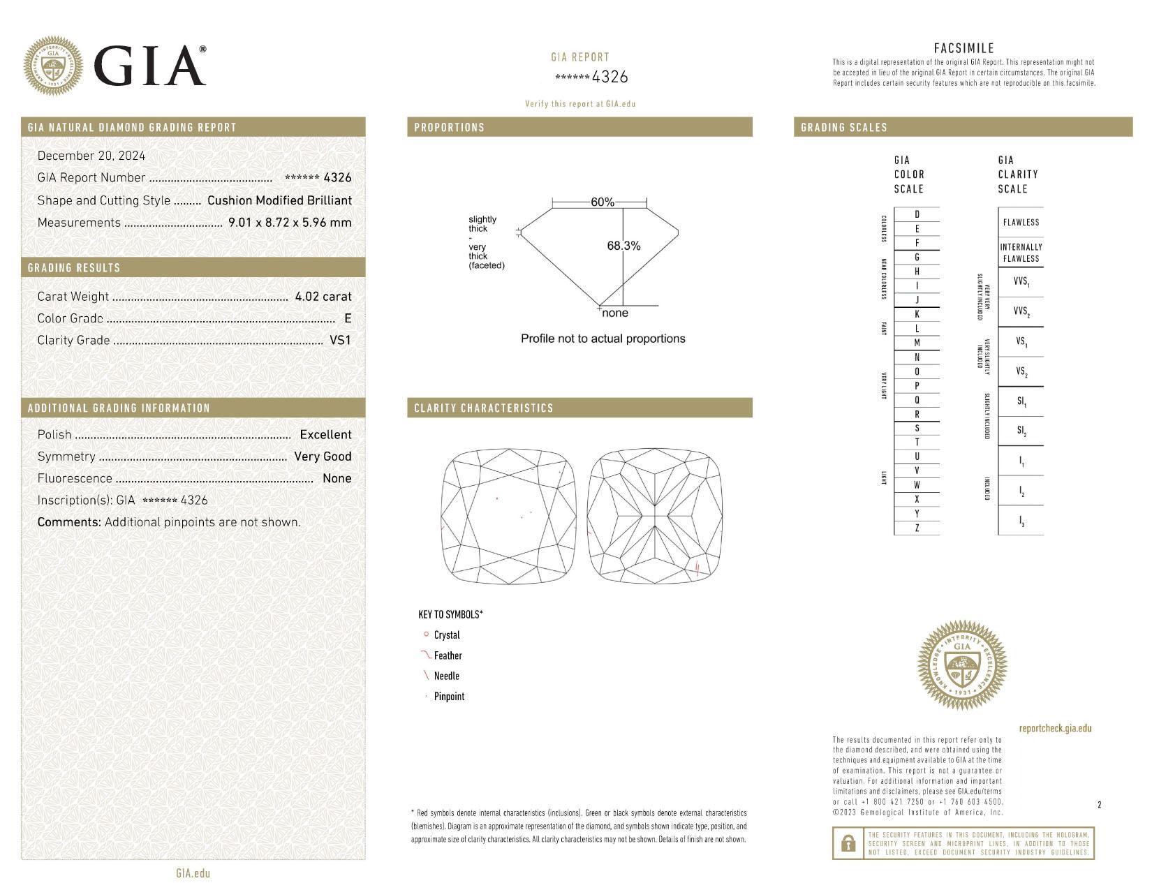 GIA Certified 4.02 Carat Cushion Cut Diamond Platinum with Tapered Baguette In New Condition For Sale In Chicago, IL